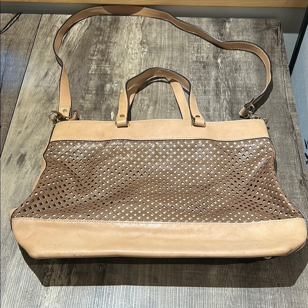 Alberta di Canio Italian Tan Perforated Leather Tote Bag